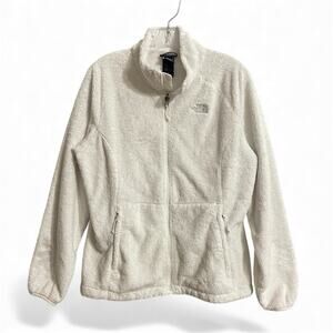 The North Face Jacket Women Large White Fuzzy Fleece Sweater Logo Osito Coat